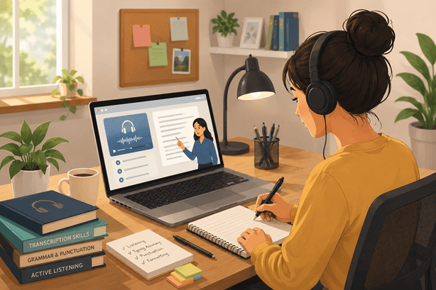 Professional working with transcription tools